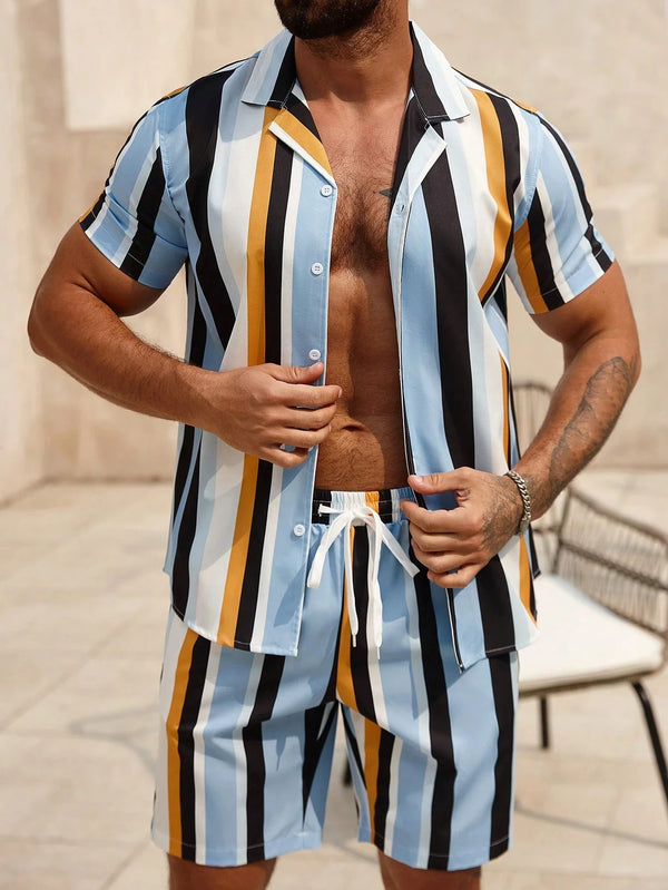 Festival Stripes Short Sleeve Shirt + Shorts (2 Piece Outfit)