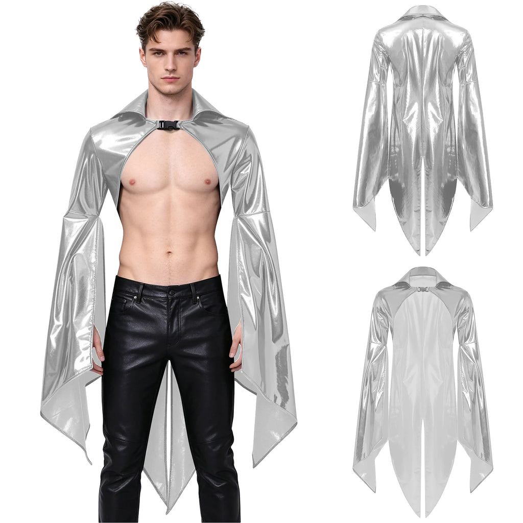 Shiny Statement Sleeved Cloak Poncho