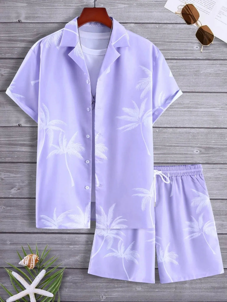 Purple Hawaiian Floral Short Sleeve Shirt + Shorts (2 Piece Outfit) by Queer In The World sold by Queer In The World: The Shop - LGBT Merch Fashion