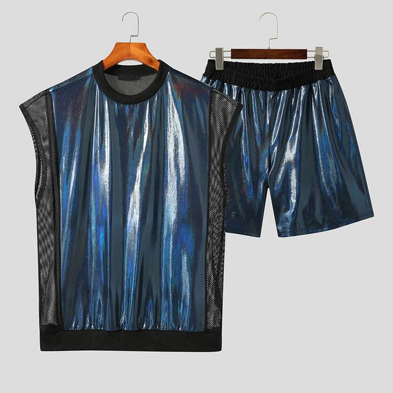 Azure Attraction 2-Piece Ravewear Set (O-Neck Tank Top + Shorts)