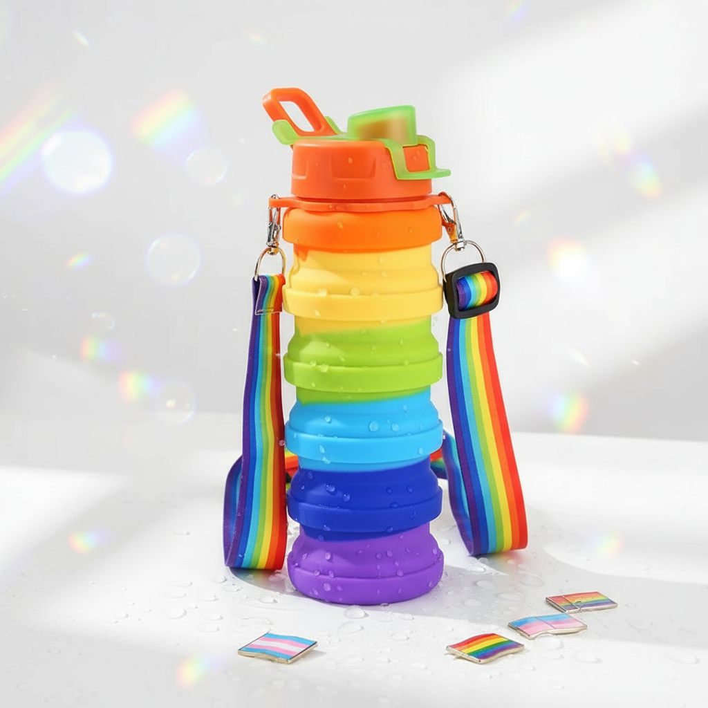 Collapsable Gay Water Bottle With LGBT Lanyard