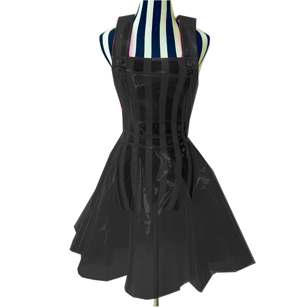 pvc dress black PVC Wet Look Mini Dress with Structured Bustier Top, Black / XXL