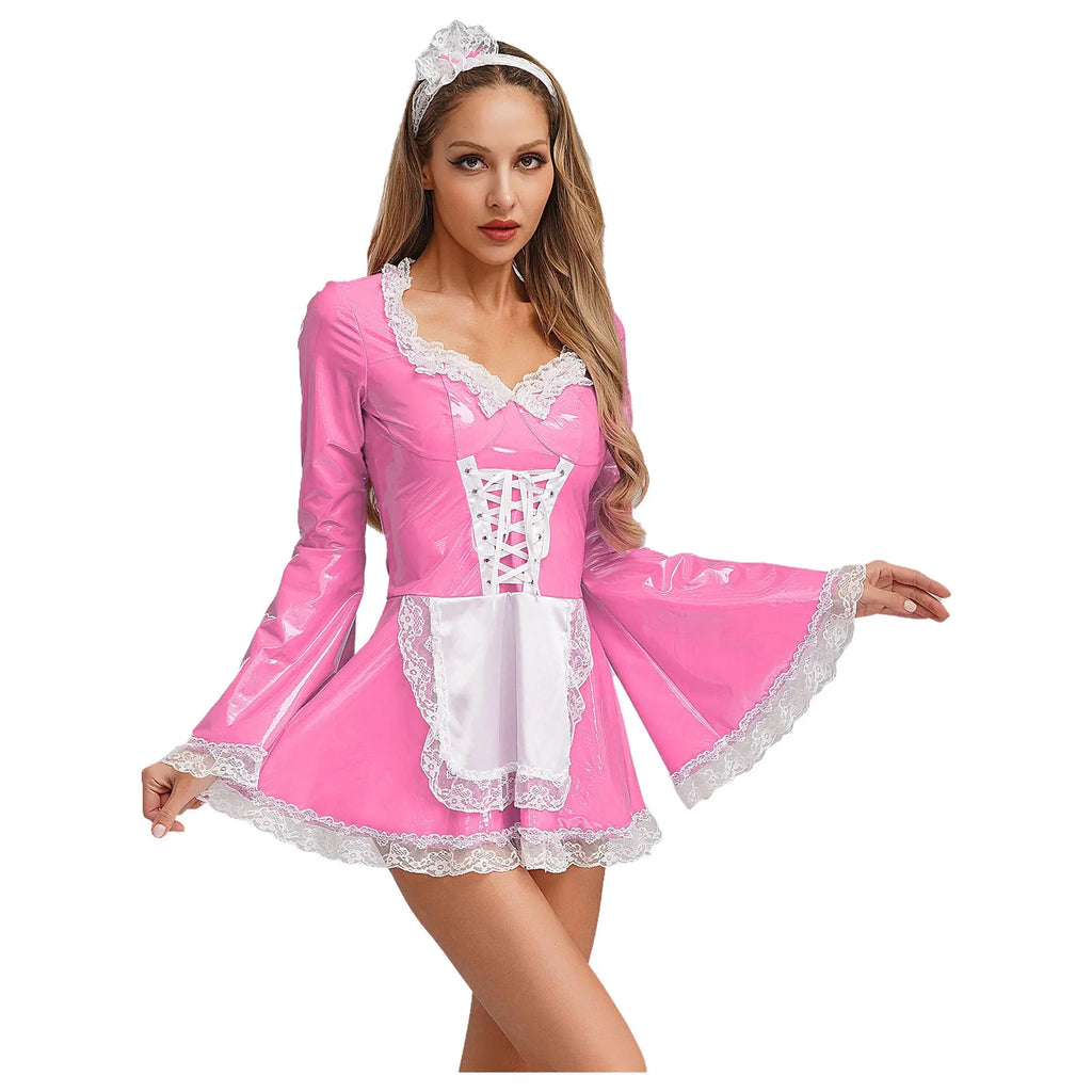 French Fetish Lace Cuff PVC Dress