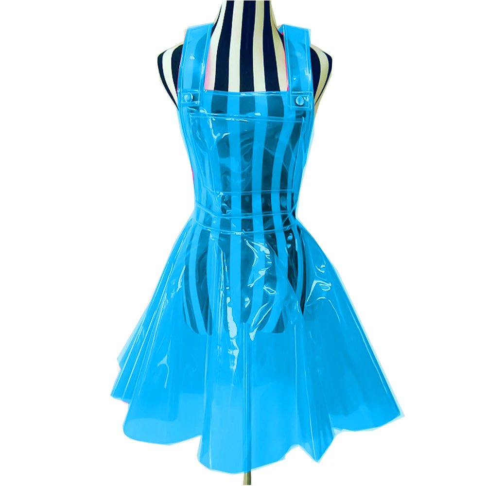 Transparent Plastic PVC Neon Dress, Blue / S
