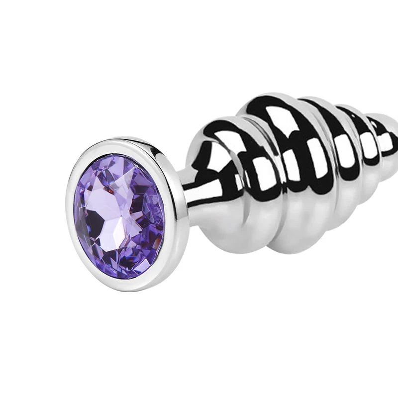 lesbian anal butt plug Stainless Steel Jewel Ribbed Butt Plug – Queer In The World: The Shop