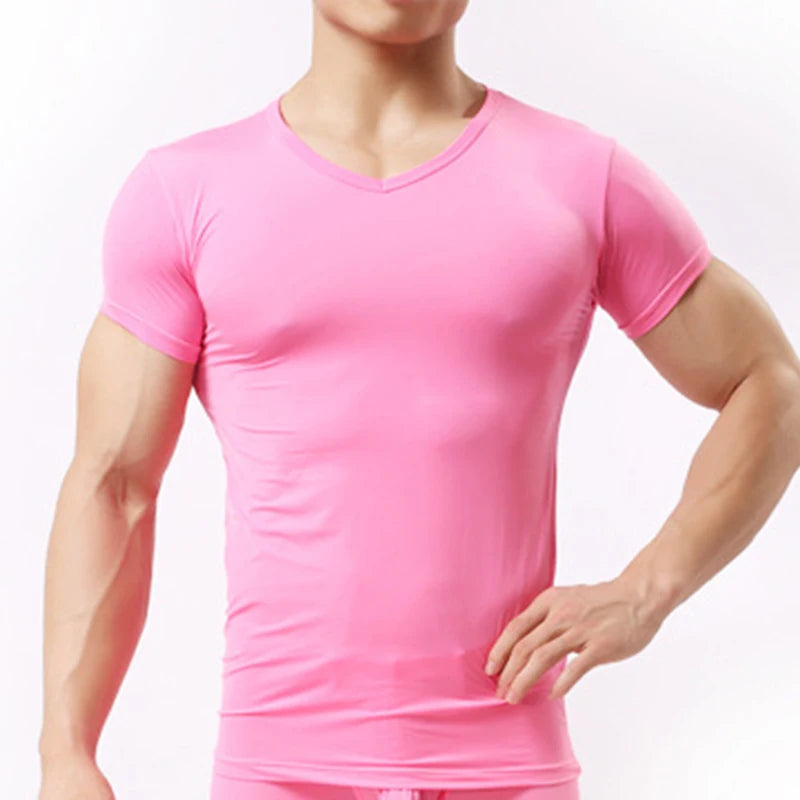 Ice Silk Sheer Men's Tight Fitness Shirts