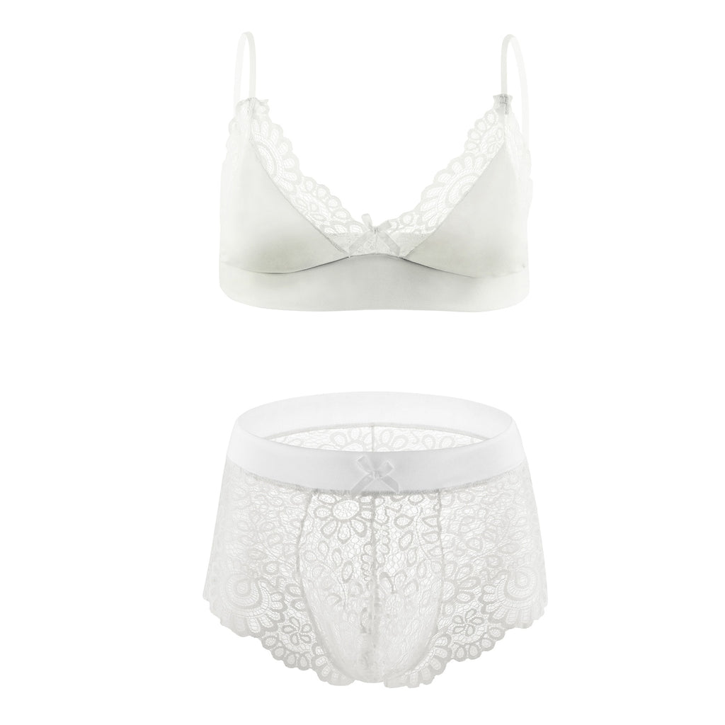 2-Piece Sexy Lingerie For Crossdressers, White / XXXL 2-Piece Sexy Lingerie For Crossdressers, White / XXXL
