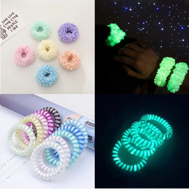 Glow-In-The-Dark Spiral Hair Ties (5-Piece)