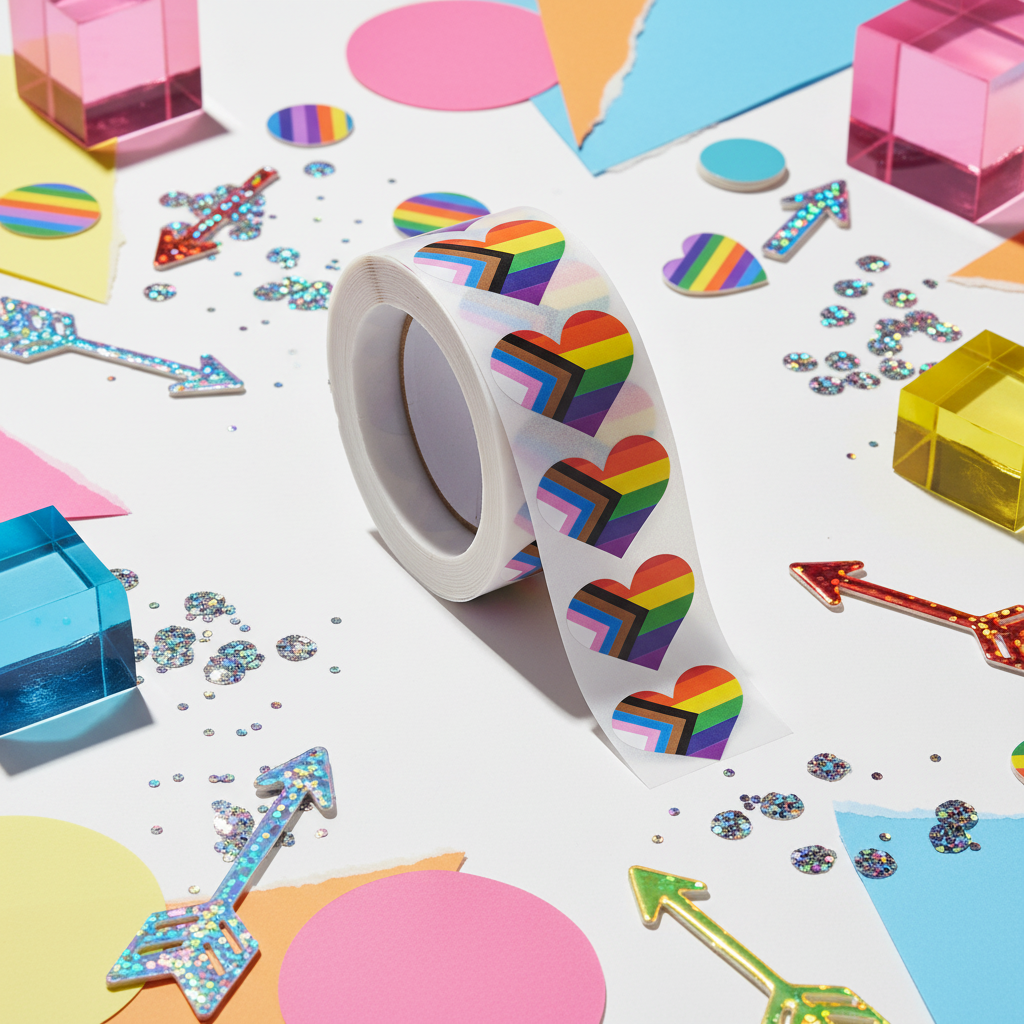 500 LGBT Progress Pride Heart Stickers On A Roll