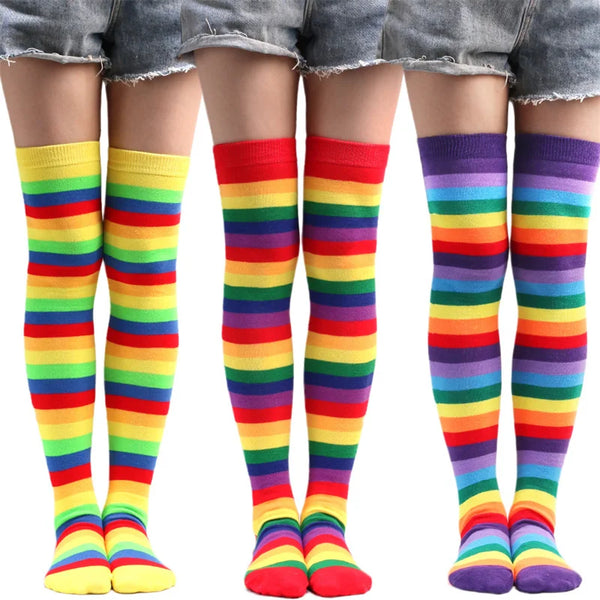 Colorful Rainbow Thigh-High Striped Socks