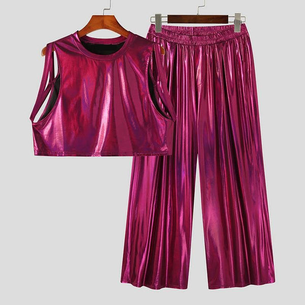 Aurora Ascendance Shiny Streetwear 2-Piece Set (Crop Top + Pants)