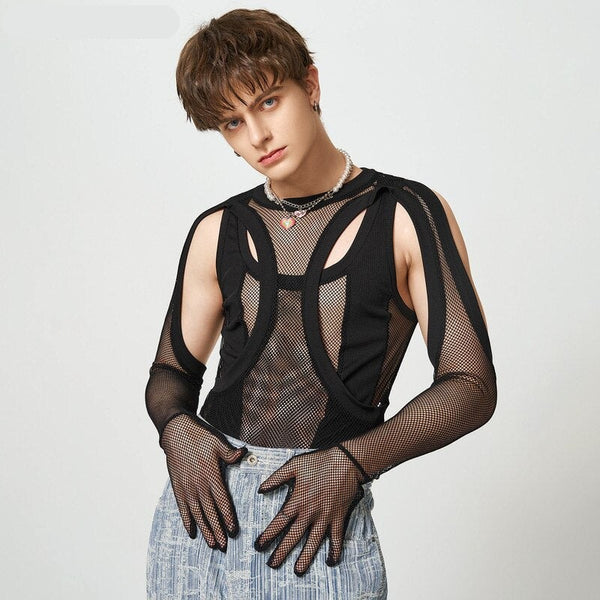 Black Sexy Mesh Gloved Bodysuit by Queer In The World sold by Queer In The World: The Shop - LGBT Merch Fashion