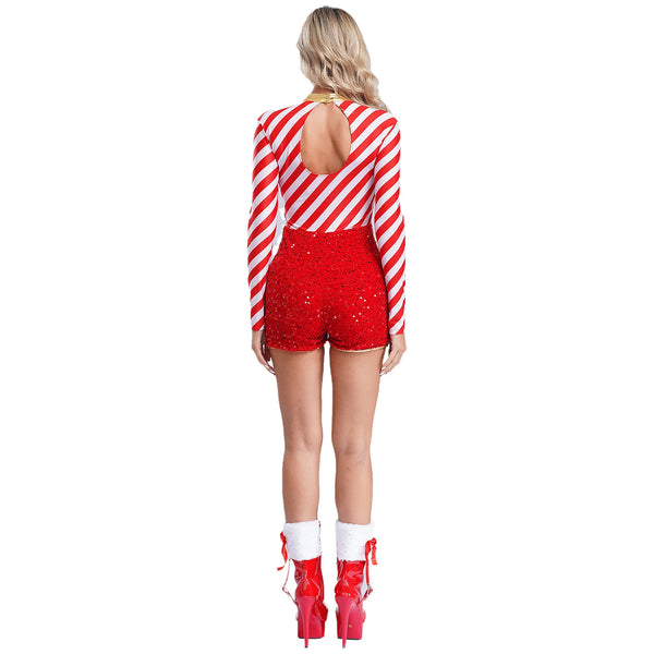 Women's Candy Cane Jumpsuit Costume