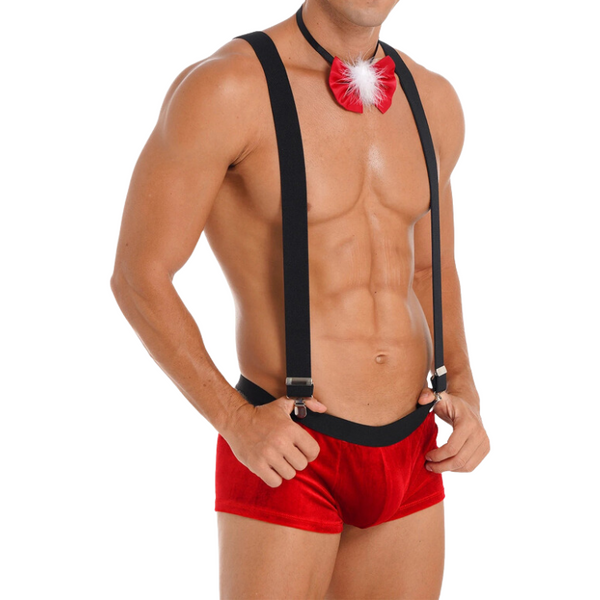 Santa's Naughty Xmas Velvet Suspenders Suit