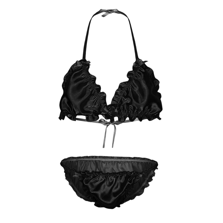 Satin Ruffled Sissy Lingerie Set With Bralette