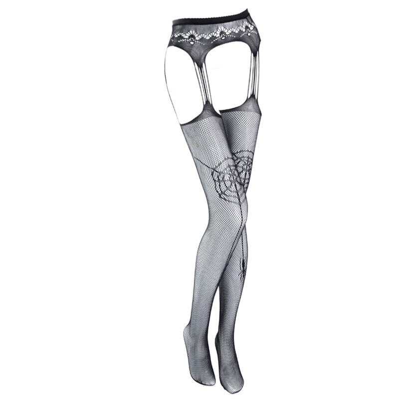 Womens Fishnet Tights Suspender Pantyhose Sexy Garter Belt Thigh-High  Stockings Black 4 Pairs, L