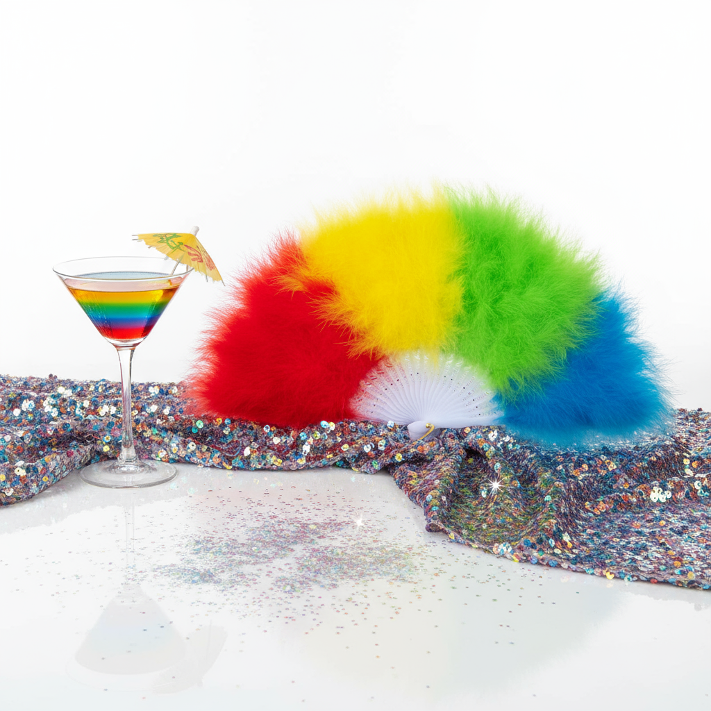 Feathered Gay Pride Rainbow Fan