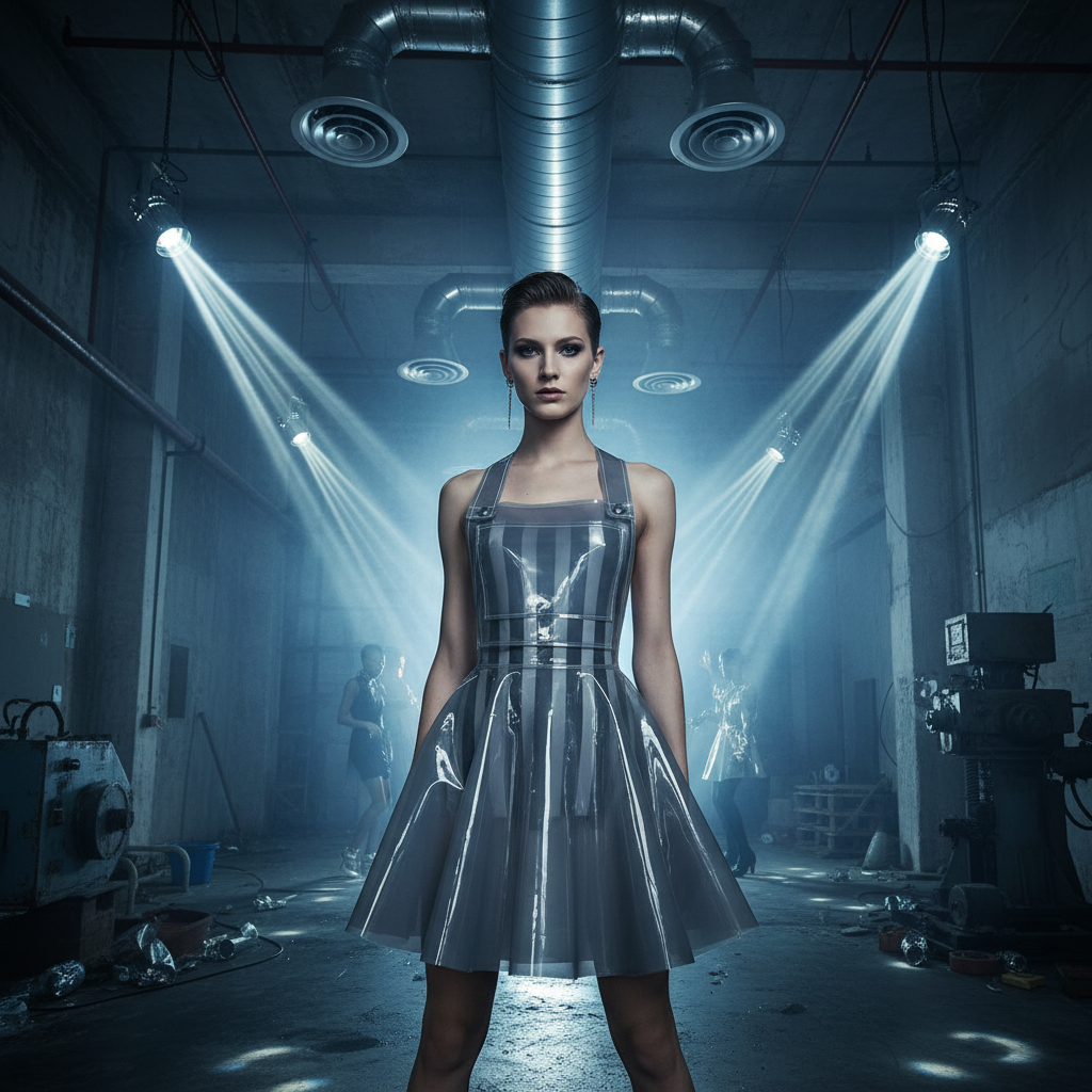 Transparent Plastic PVC Neon Dress, Red / XXL