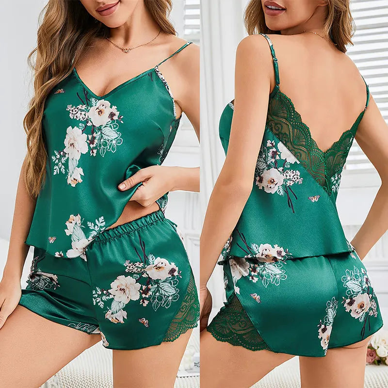 Lace Trim Lover Pajama Set With Shorts