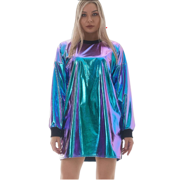 Scandi Pop Metallic Wetlook Mini Dress