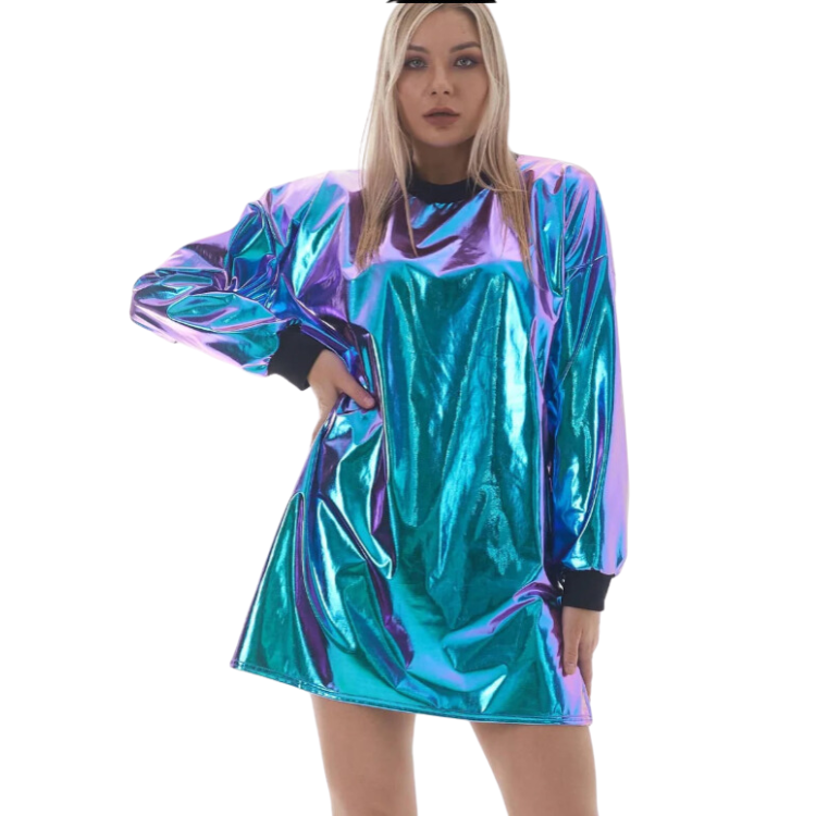 Scandi Pop Metallic Wetlook Mini Dress