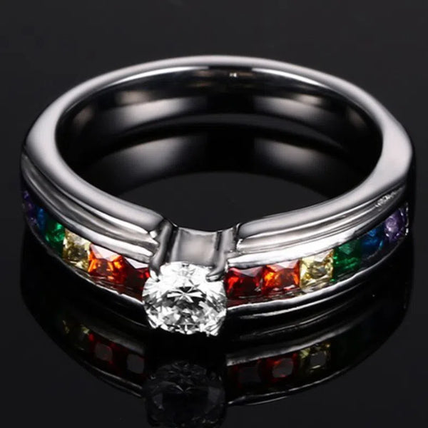  Cubic Zirconia Rainbow Ring by Queer In The World sold by Queer In The World: The Shop - LGBT Merch Fashion