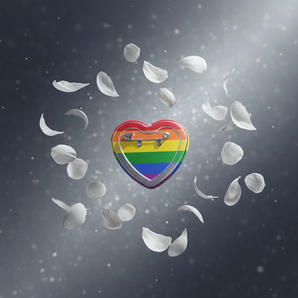 Asexual Pride Heart Badge with rainbow stripes, symbolizing vibrant LGBTQIA+ pride. Crafted from durable iron alloy, its bold size makes a statement, enhancing visibility and self-expression with joyful queer energy.