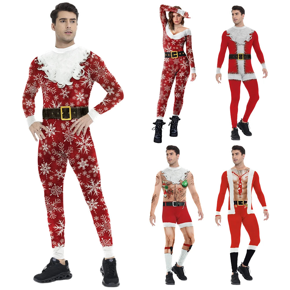 *Christmas Santa Claus Printed Bodysuit Costumes