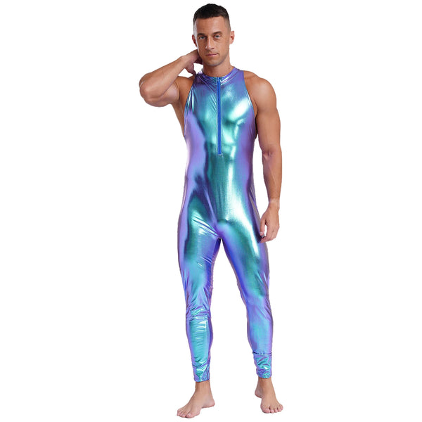 Power Pose Metallic Disco Men's Bodysuit