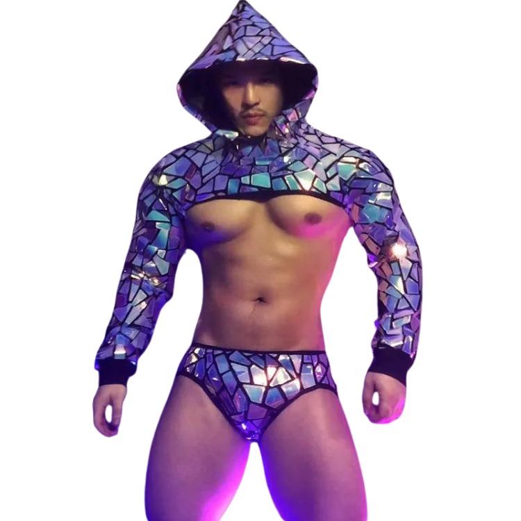 Sequin Shimmer Men's Hooded Clubwear Outfit