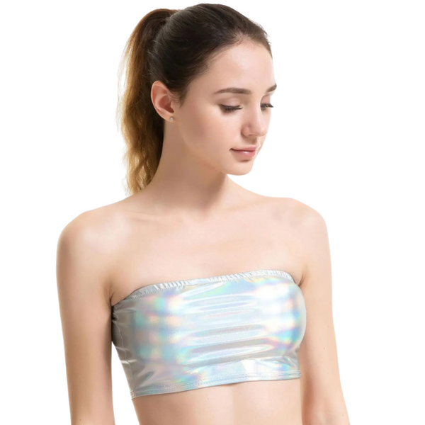 Sexy Glam Metallic Strapless Crop Top