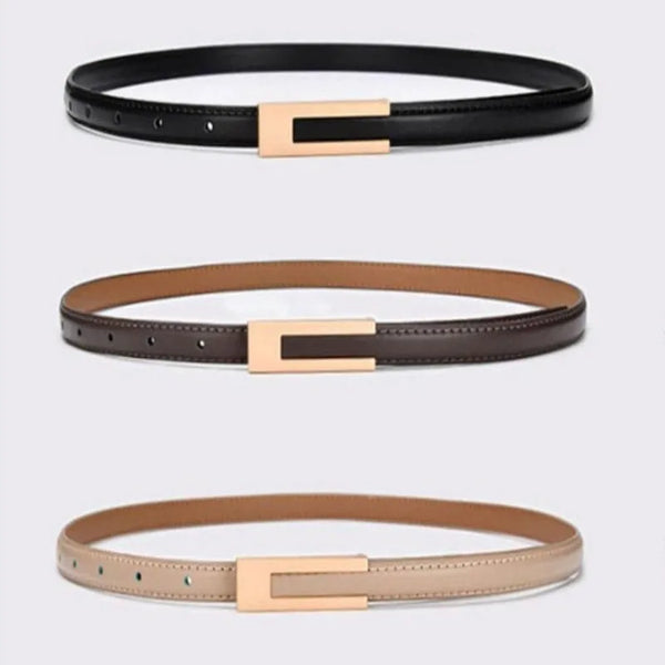 Three Sky Lounge Luxe Leather Cincher Belts in black, dark brown, and tan, each with gold-tone buckles, embodying sleek, sexy queer empowerment for confident self-expression.