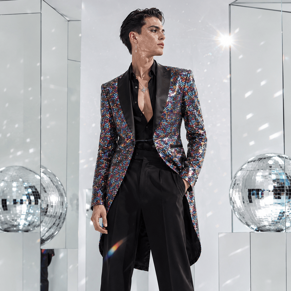 Shiny Rainbow Sequin Tuxedo Jacket
