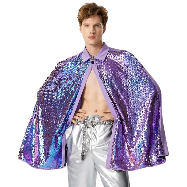 Shiny Statement Purple Cloak Poncho