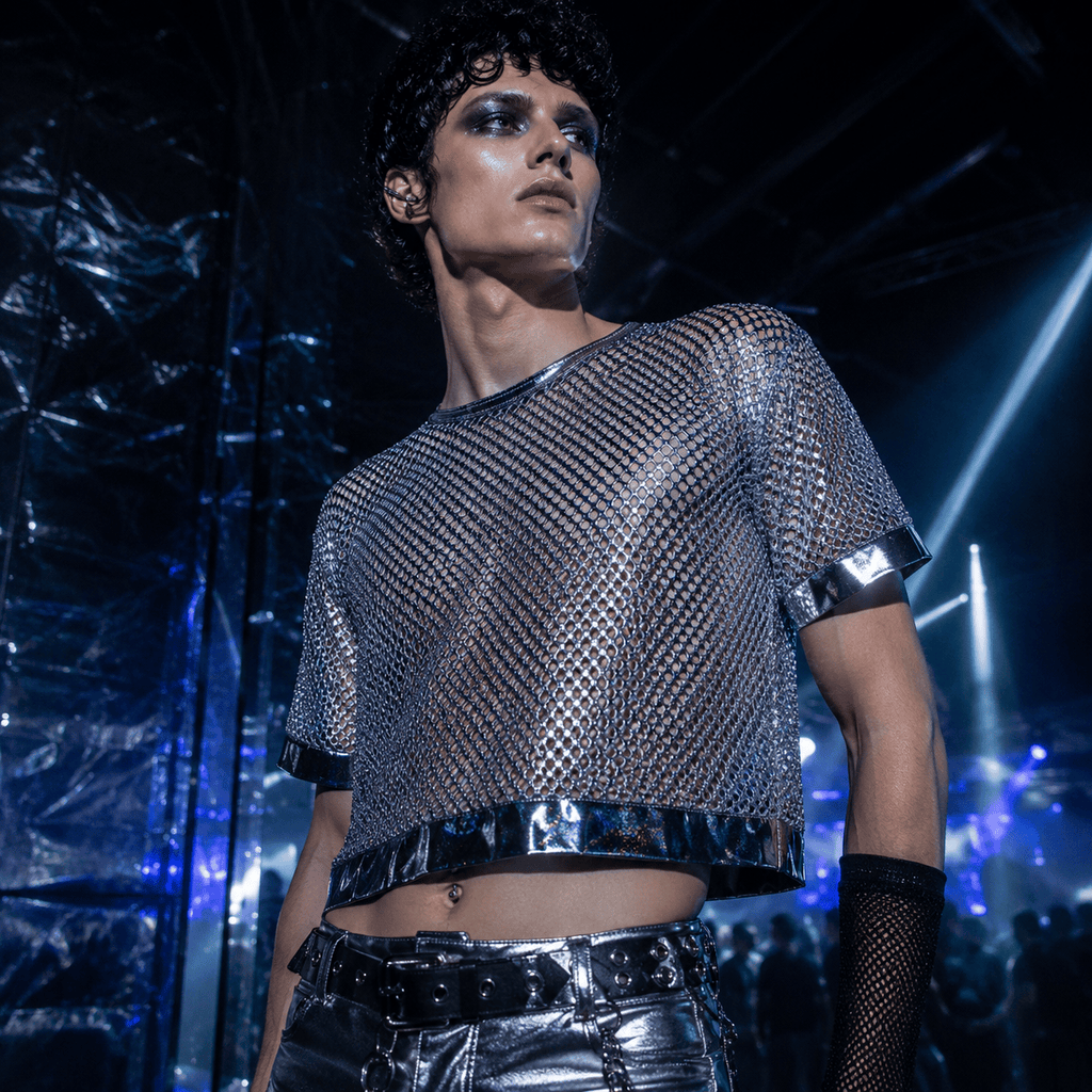 Silver Mesh See-Through Crop Top