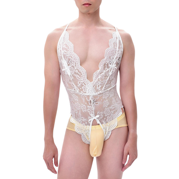 Sissy Lace Bodysuit Leotard for Men