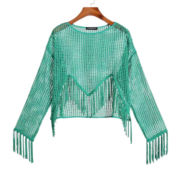 Tasseled Emerald Fantasy Crop Top