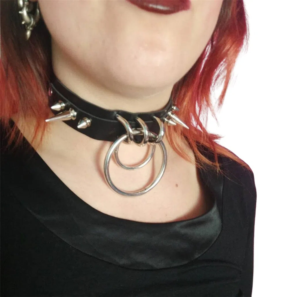 5-Ring Gothic Leather Bondage Belt with Detachable Buckle