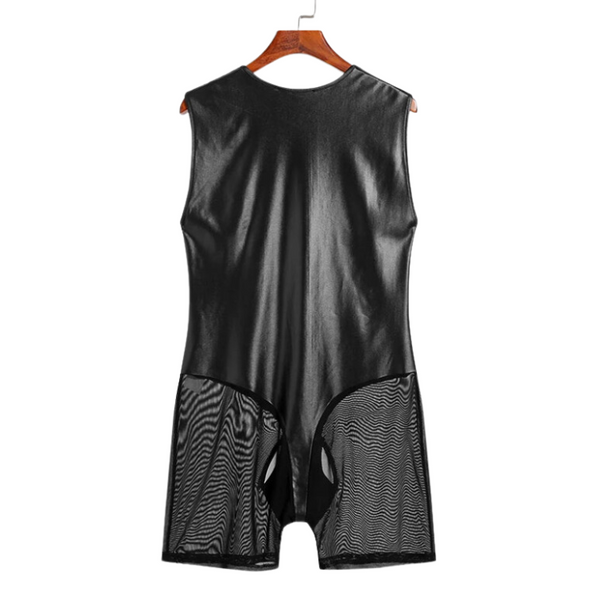 Tight PU Leather Mesh Bodysuit