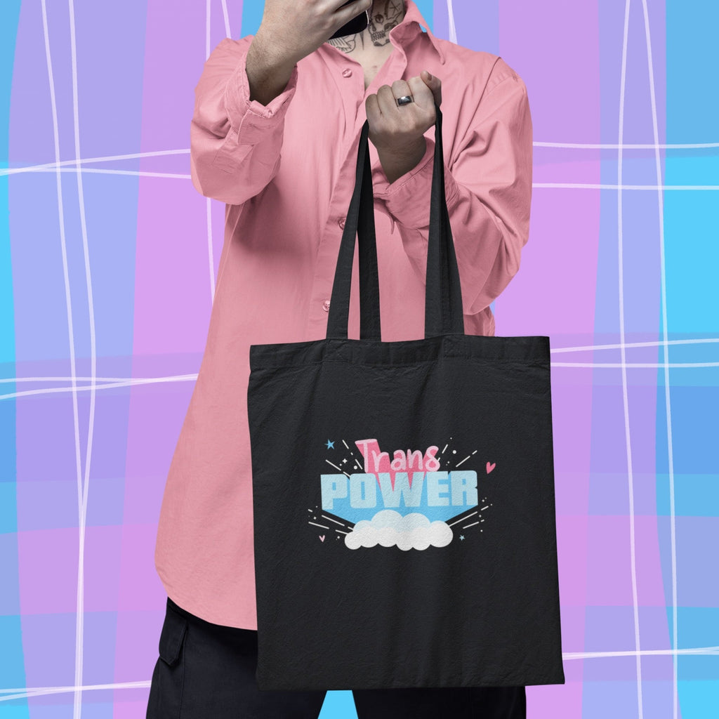 Black Trans Power Eco Tote Bag by Queer In The World Originals sold by Queer In The World: The Shop - LGBT Merch Fashion