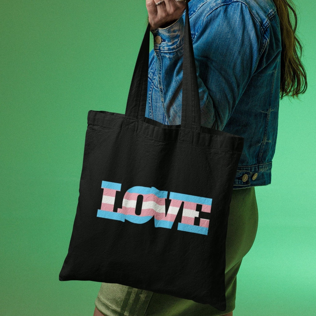 Black Transgender Love Eco Tote Bag by Queer In The World Originals sold by Queer In The World: The Shop - LGBT Merch Fashion