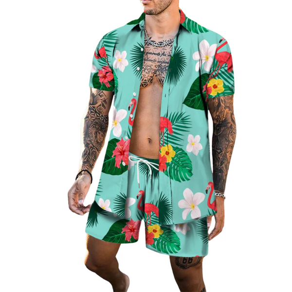 Vibrant Island Party Beach Outfit (Shirt + Shorts)