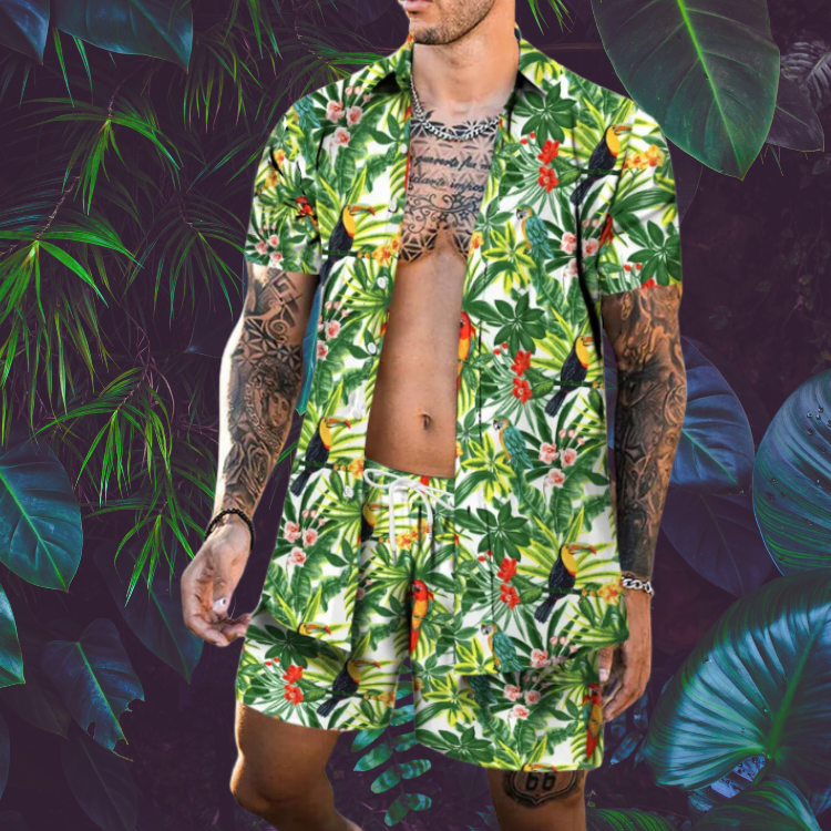 Vibrant Island Party Beach Outfit (Shirt + Shorts)