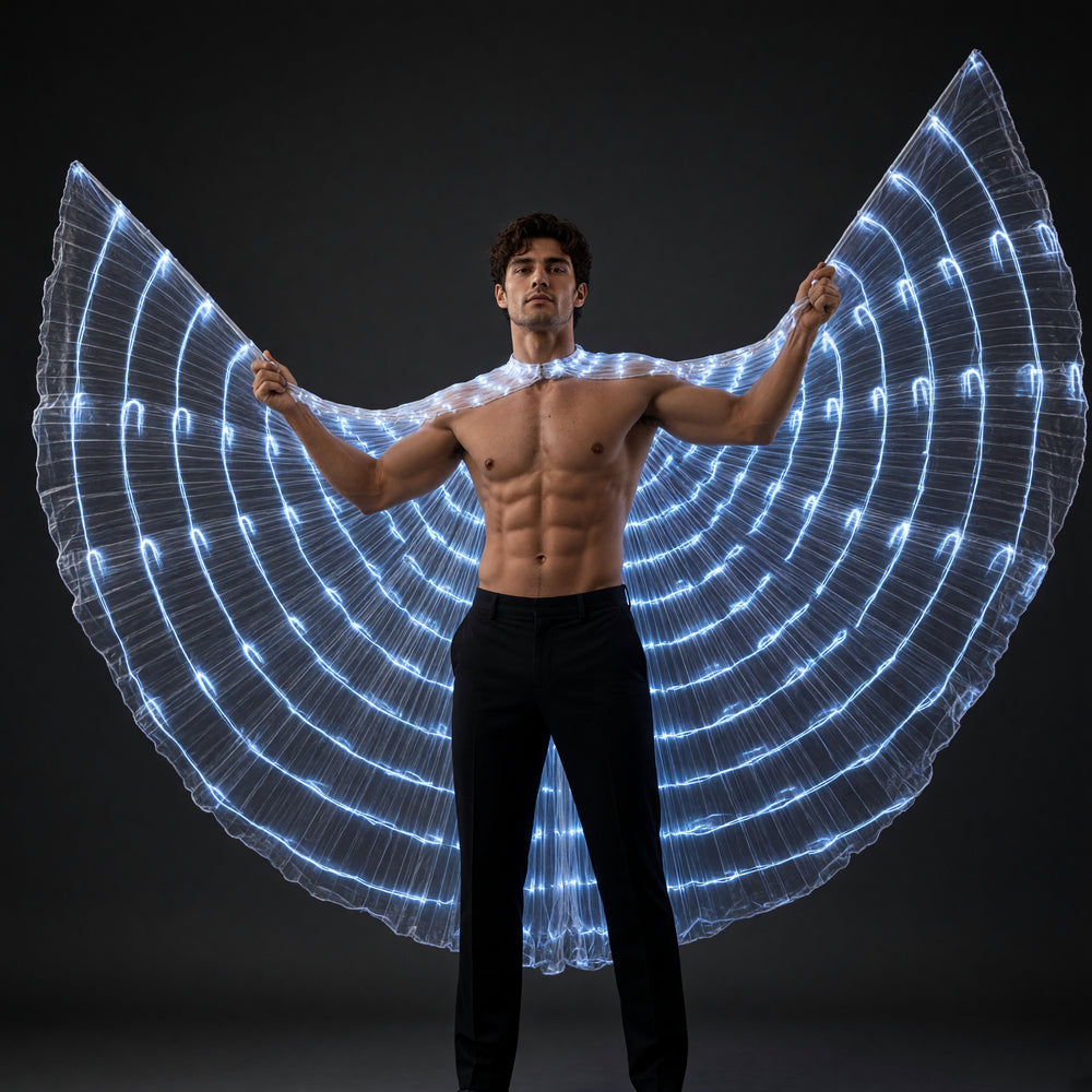 LED Light Up Fairy Wings in White (Adult), worn by an adult man