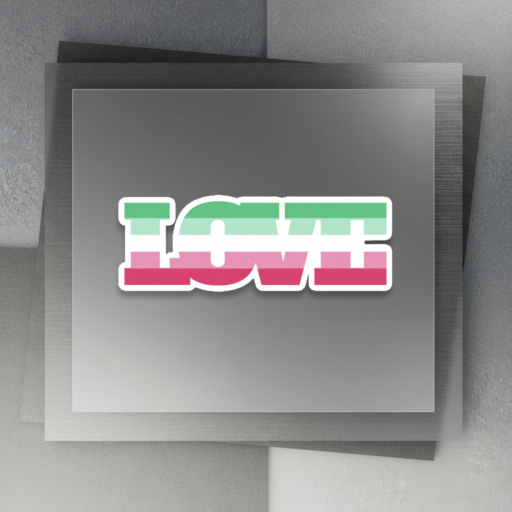 Abrosexual Pride Magnet with bold white "LOVE" text on green, white