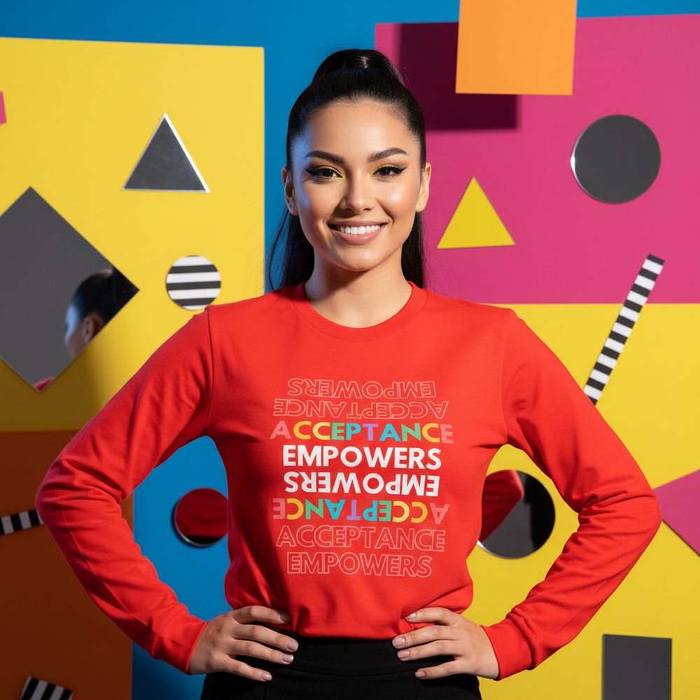 Acceptance Empowers unisex long sleeve tee in bold red