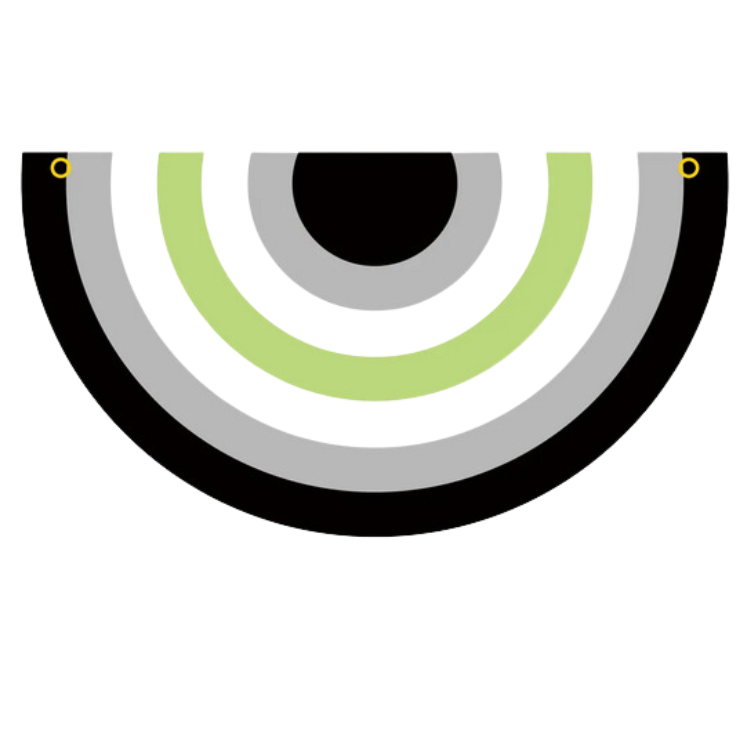 Agender pride bunting with concentric black, gray, white, and lime-green arcs