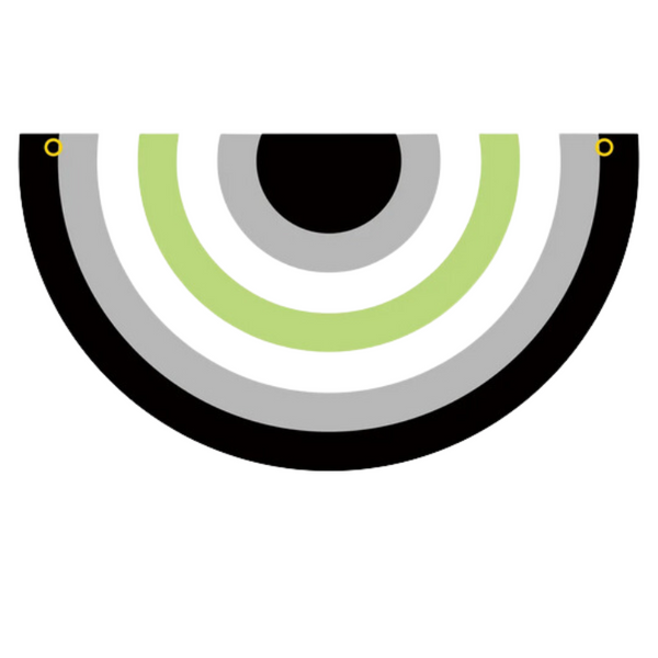 Agender pride bunting with concentric black, gray, white, and lime-green arcs