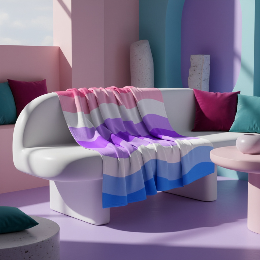 Genderfluid Throw Blanket, soft and vivid in pink, white, purple, and blue