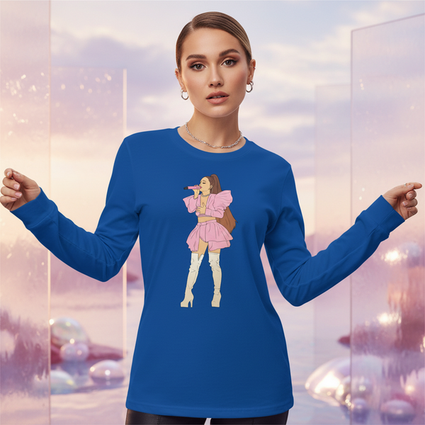 Ariana Grande Unisex Long Sleeve Tee features a vibrant graphic of a singer